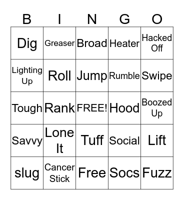 The Outsiders Bingo Card