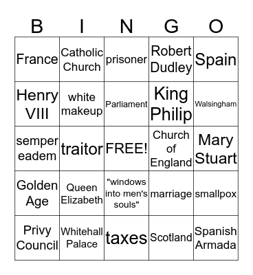 Queen Elizabeth Bingo Card
