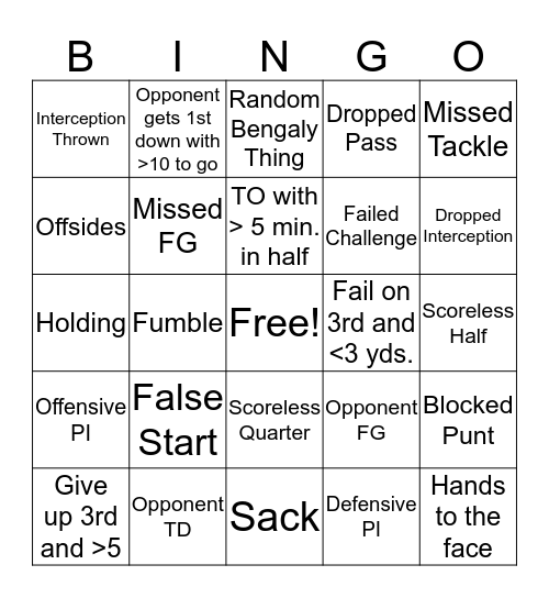 Bungals BENGO Bingo Card