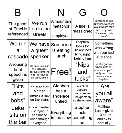 Lobby Notes Bingo Card