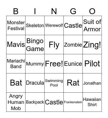 Hotel Transylvania Bingo Card