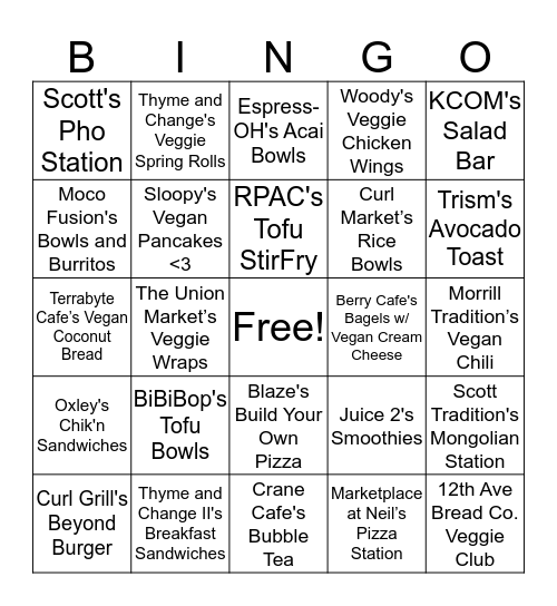 Plant-Based at OSU Bingo Card