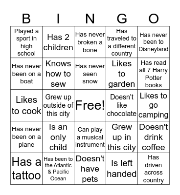 Ice Breaker Bingo Card