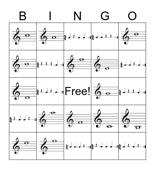 Beginning Band Bingo Card
