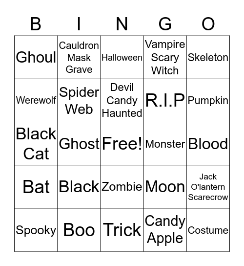 SPOOKY BINGO  Bingo Card