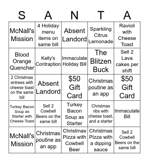 BP Holiday Bingo Card