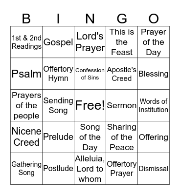 St. Paul's Lutheran Church BINGO Card