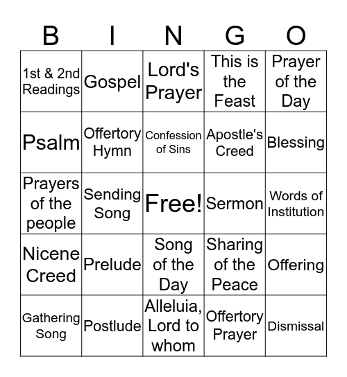 St. Paul's Lutheran Church BINGO Card