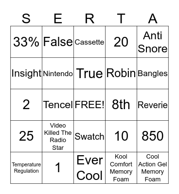 Serta Bingo Card