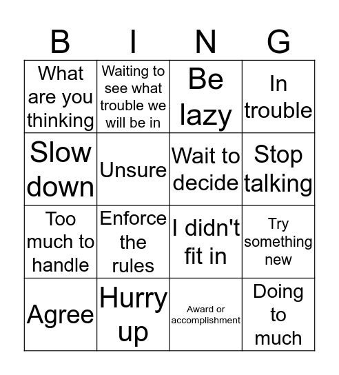 Idioms Bingo Card