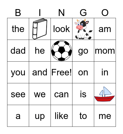 Sight Word Bingo Card