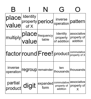 Chapter 3 and  4 Vocabulary 5th Grade Bingo Card