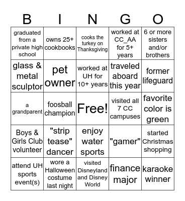 Get to know your co-workers Bingo Card