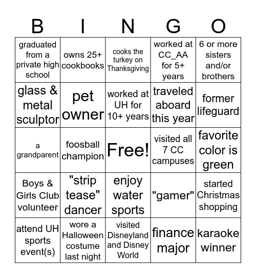 Get to know your co-workers Bingo Card