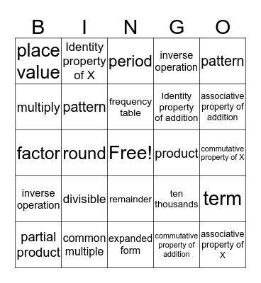 Chapter 3, 4, and 5 Vocabulary 4th Grade Bingo Card