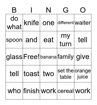 Breakfast  Bingo Card