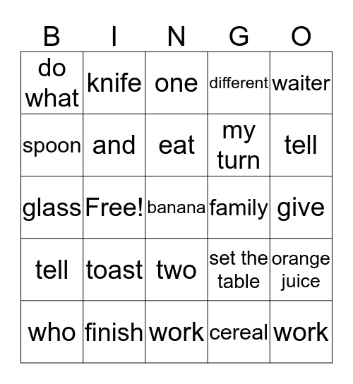 Breakfast  Bingo Card