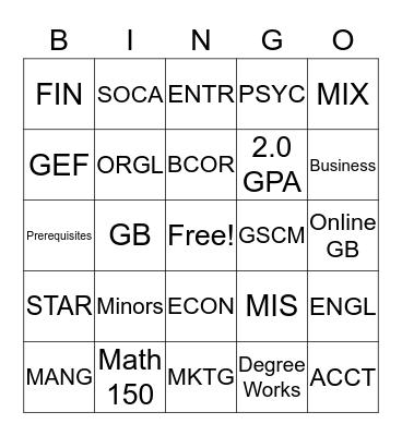 BCOR 191 BINGO Card