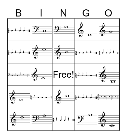 Beginning Band Bingo Card