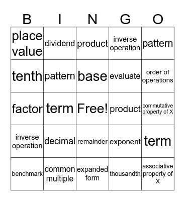 Chapter 3 and 4 Vocabulary 5th Grade Bingo Card