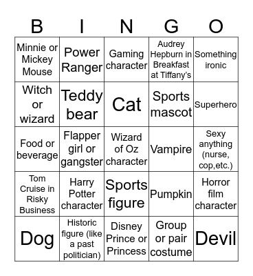 Costume Bingo Card
