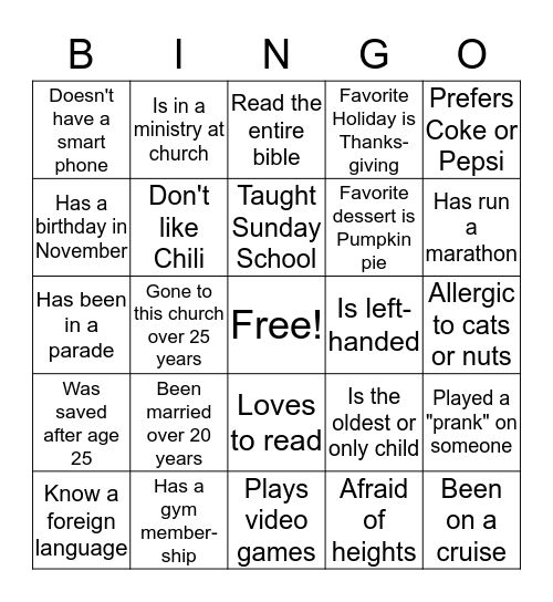 LETS GET TO KNOW ONE ANOTHER BETTER Bingo Card