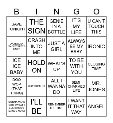90's pop Bingo Card