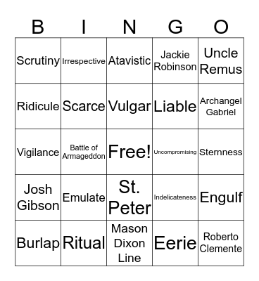 Fences Vocabulary One Bingo Card