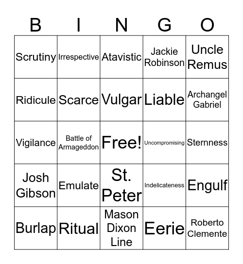 Fences Vocabulary One Bingo Card