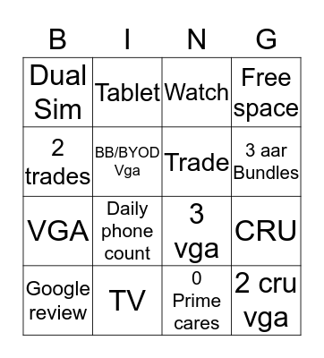 Sale Bingo Card