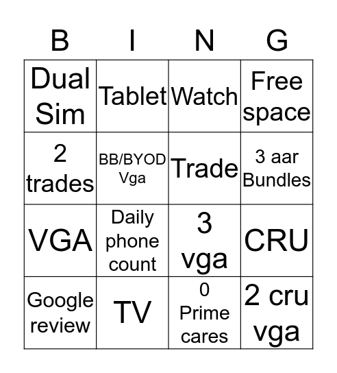 Sale Bingo Card