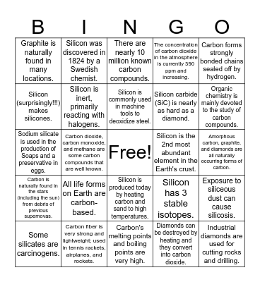 Carbon and Silicon Bingo Card