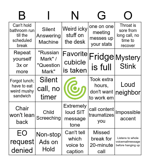 CaptionCall Bingo Card