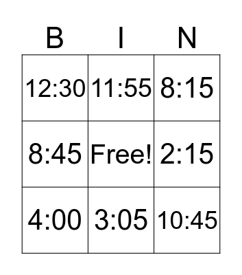 Telling the time  Bingo Card