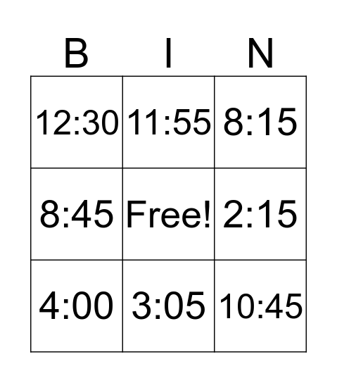 Telling the time  Bingo Card