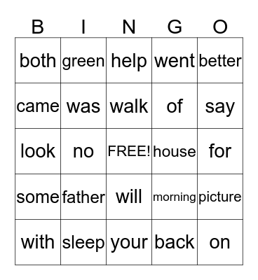 Sight Words (2) Bingo Card