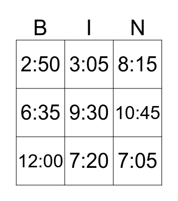 Telling the time  Bingo Card