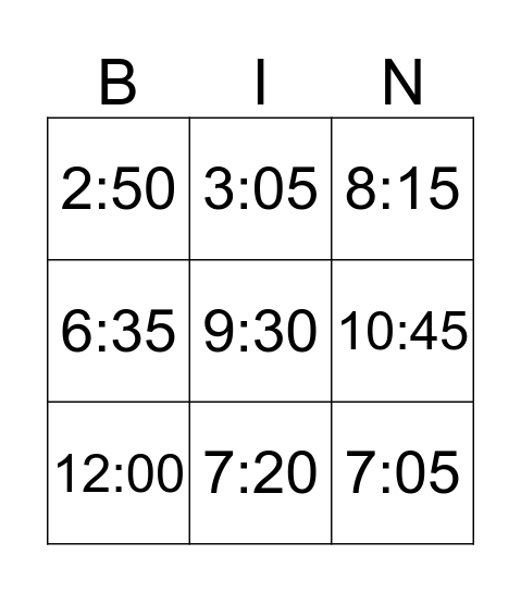 Telling the time  Bingo Card