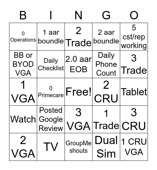 SALES Bingo Card