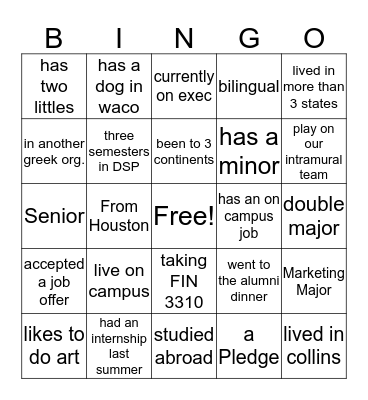 Delta Sigma Pi- Beta Iota Bingo Card