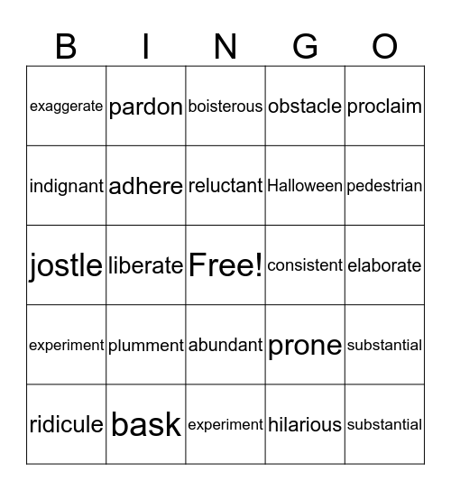 Vocabulary Bingo Card