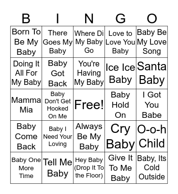 Kelsey's Baby Music Bingo Card