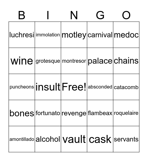 The Cask of Amontillado Bingo Card