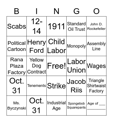 Industrial Age Bingo Card