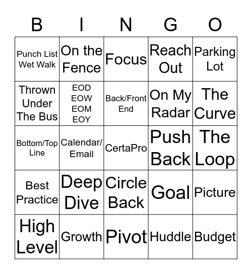 CertaPro Bingo Card