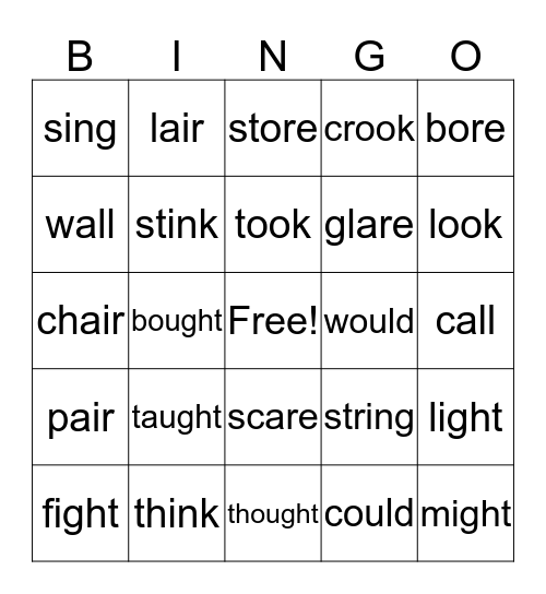 Word Families Bingo Card