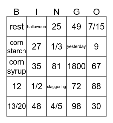 candy corn bingo Card