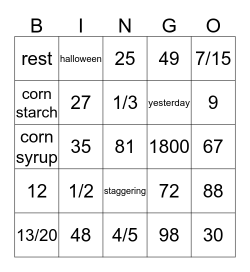 candy corn bingo Card