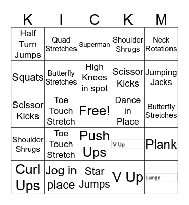Fitness Bingo  Bingo Card