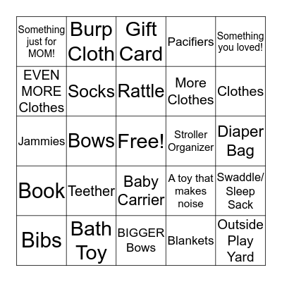 Baby Shower Bingo Card